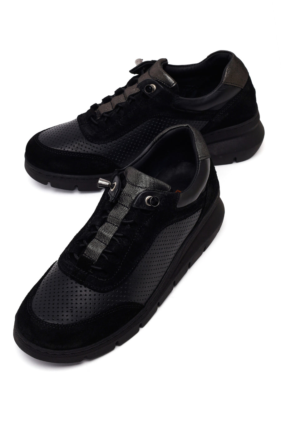 Woman Black Lace-Up Thick-Soled Leather Comfort Shoes