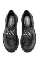 Women's Black Buckle Detailed Leather Masculine Loafer | Derimod