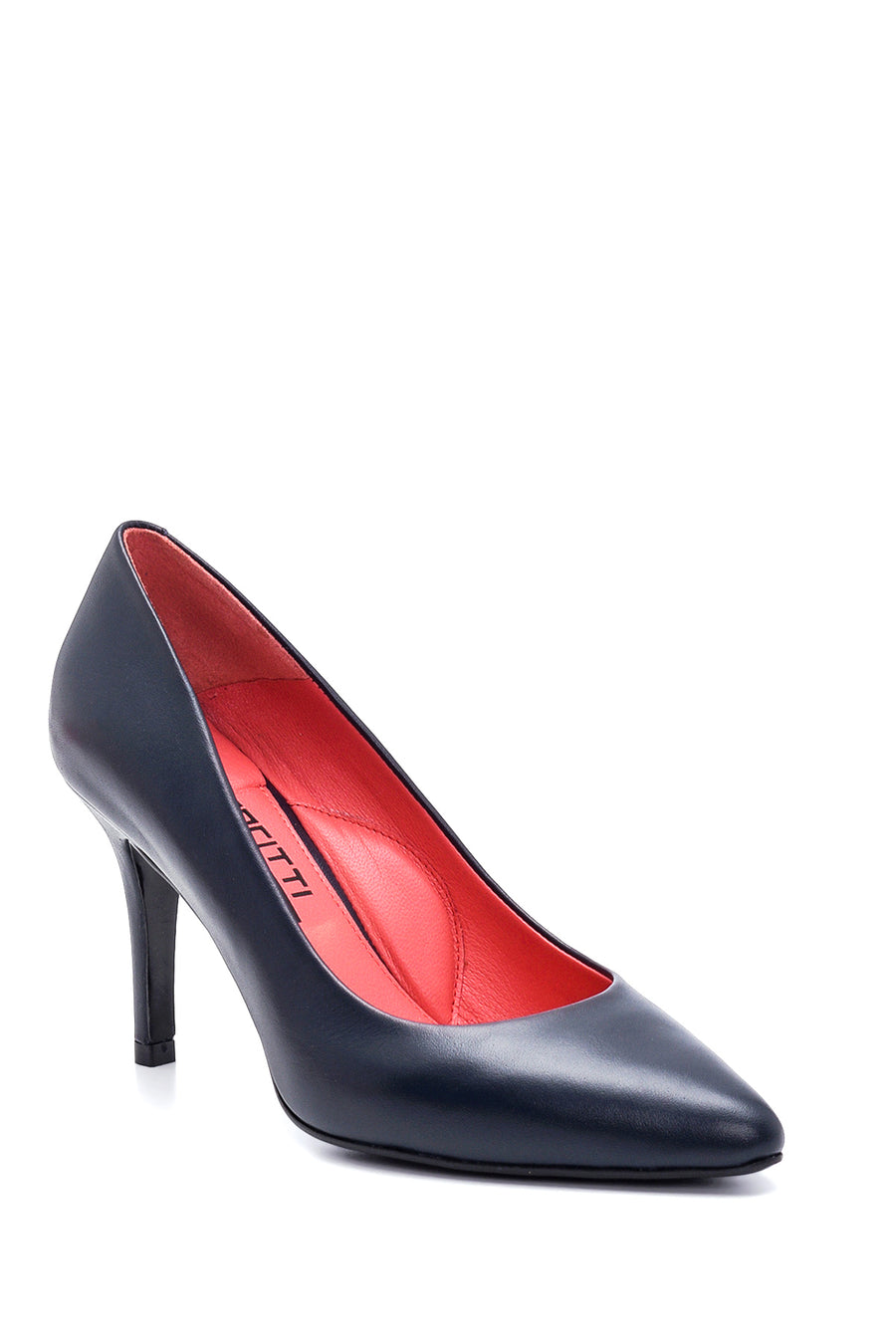 Derimod Gritti Women's Navy Blue Leather Heeled Shoes