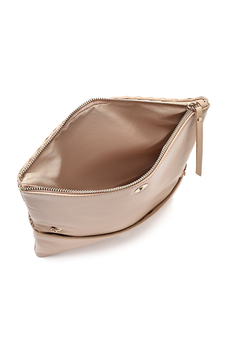 Women's Beige Long Chain Strap Braided Clutch Bag