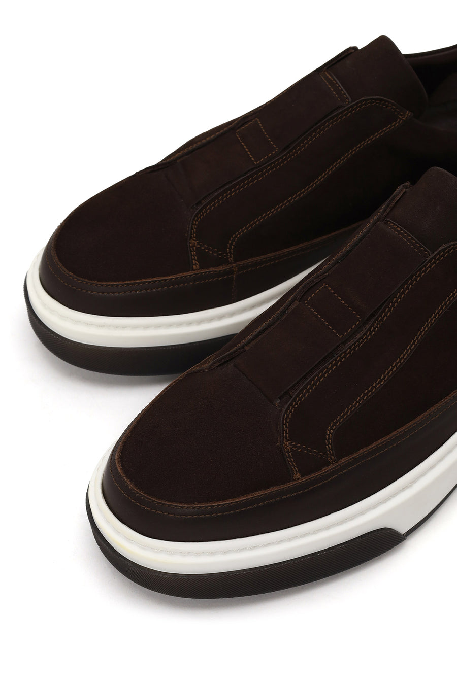Male Brown Thick-Soled Nubuck Leather Sneaker