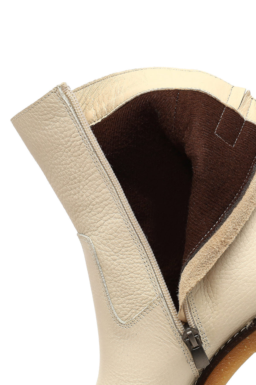 Woman Cream Zippered Low Heel Leather Boat