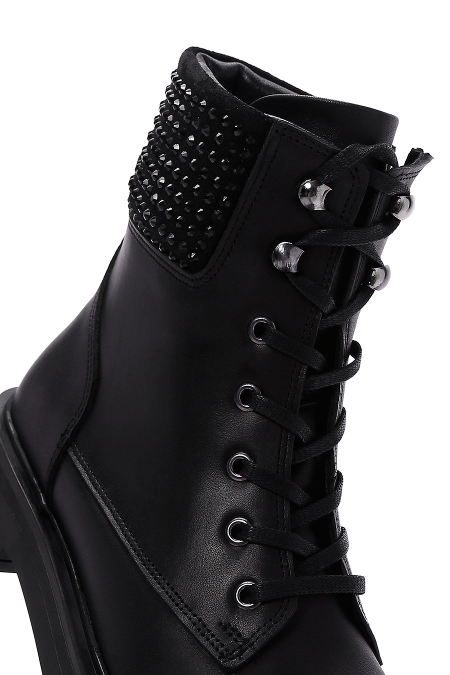 Women's Black Leather Stone Boots