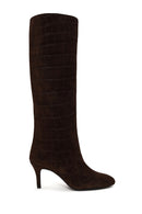 Woman Brown Thin-Heeled Leather Boots | Derimod