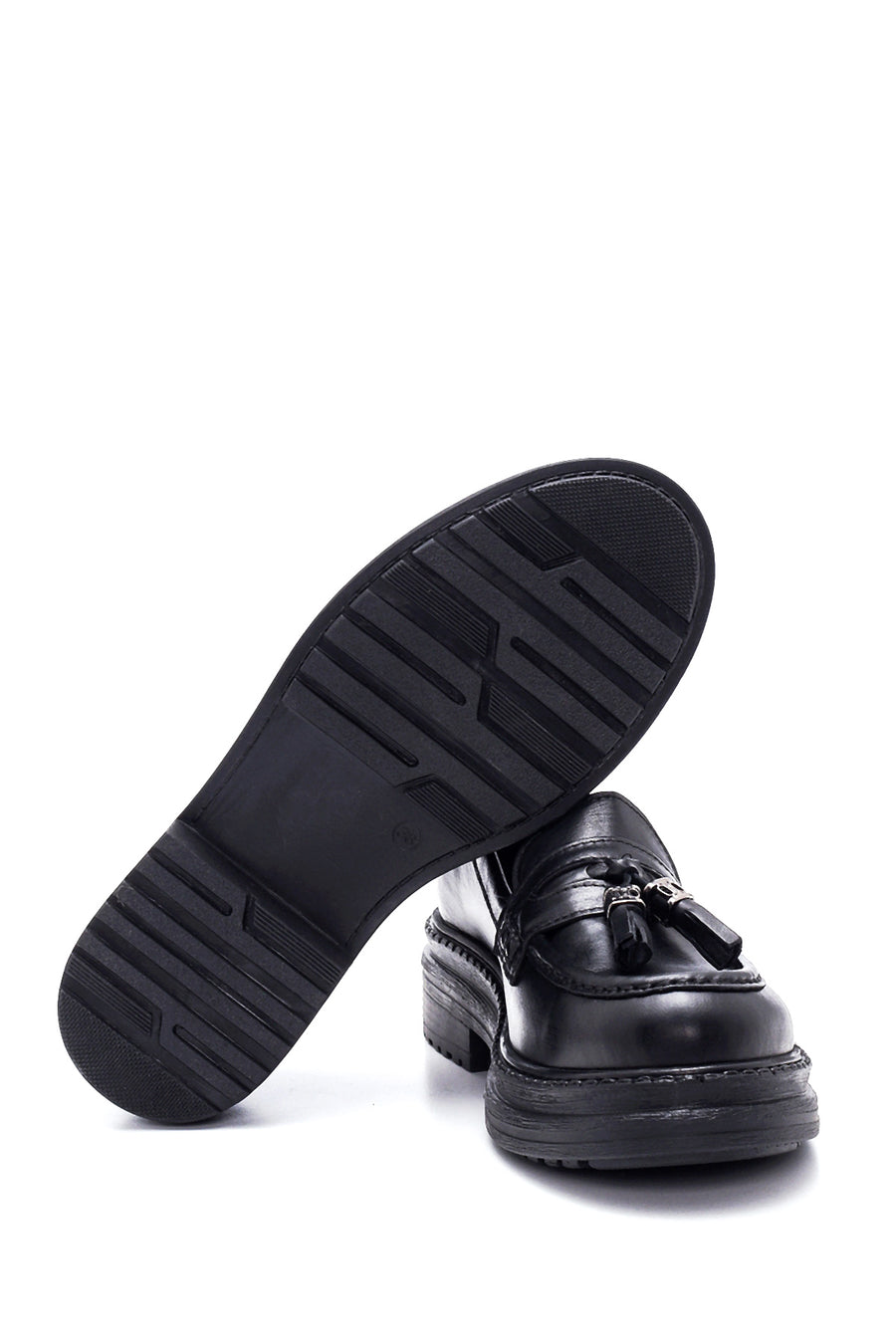 Women's Black Leather Tassel Loafer