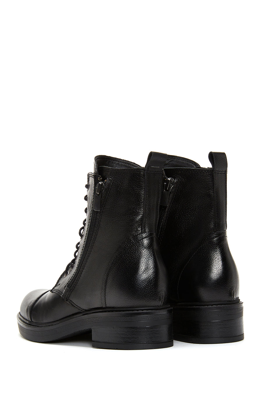 Women's Black Leather Zippered Boots
