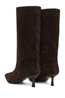 Woman Brown Thin-Heeled Suede Boots | Derimod