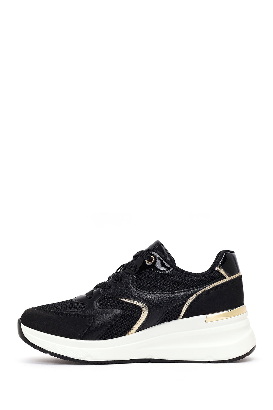 Woman Black Lace-Up Wedge Sneaker