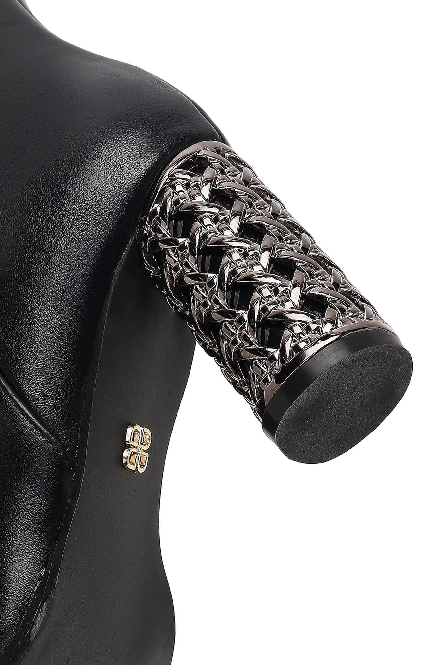 Women's Black Zippered Patterned Thick Heeled Boots