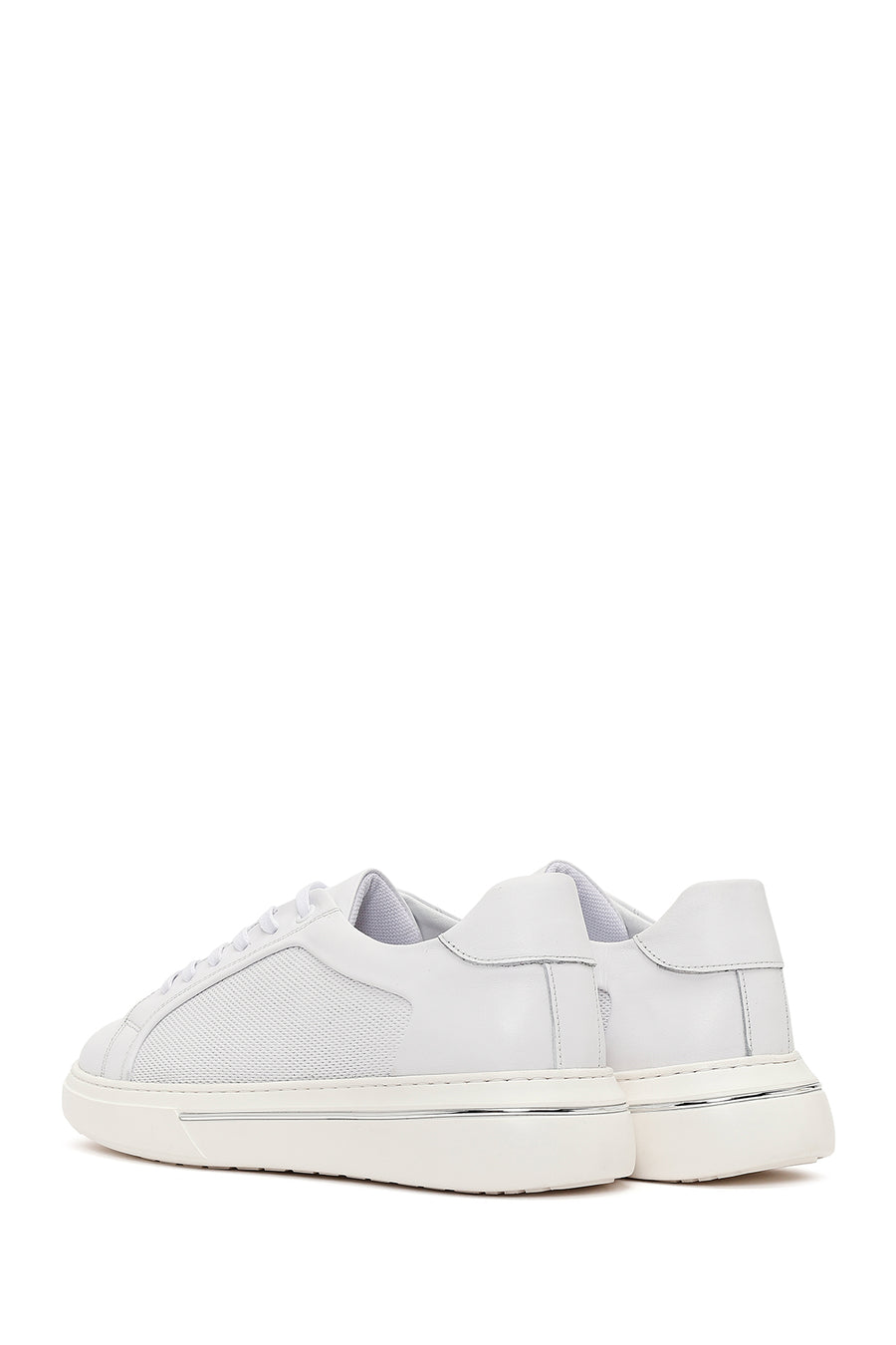Erkek Beyaz Bağcıklı Deri Sneaker