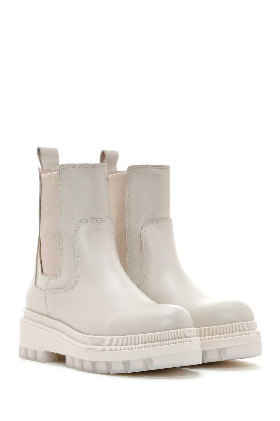 Women's Beige Leather Thick Soled Chelsea Boots