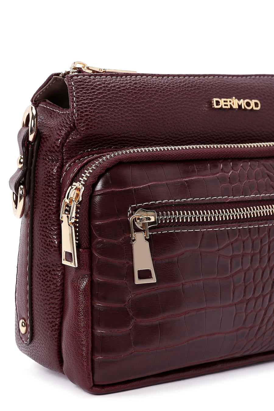 Women's Claret Red Long Strap Crocodile Crossbody Bag