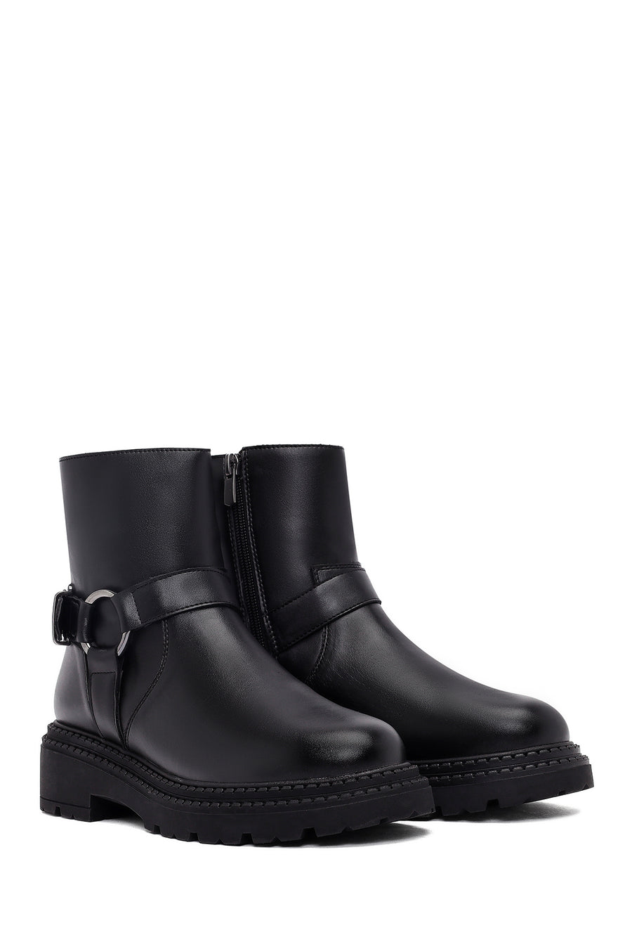 Women's Black Zippered Thick-Soled Boots