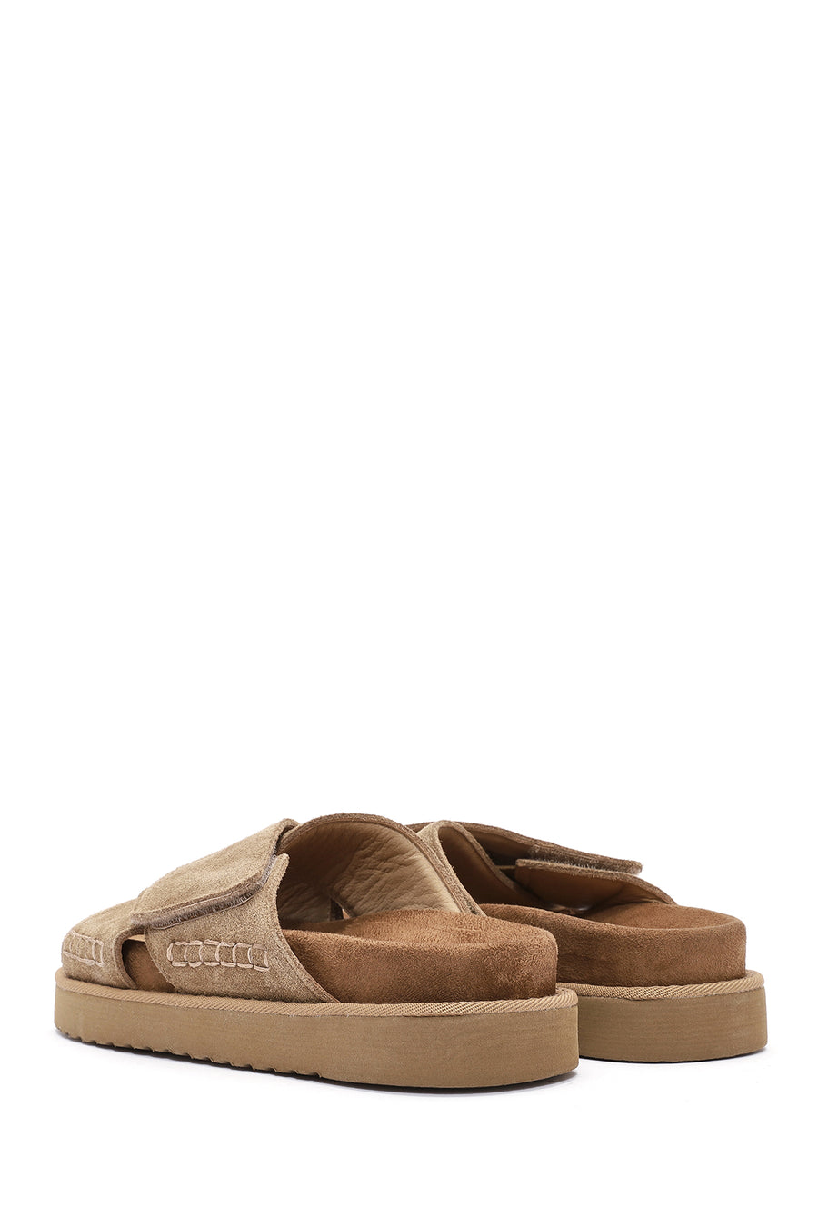 Women's Brown Strappy Thick Soled Suede Leather Slippers