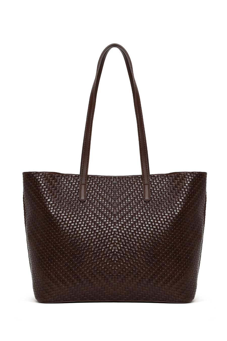 Woman Brown Long-Strap Braided Shoulder Bag