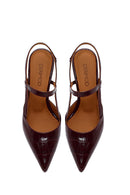 Woman Burgundy Backless Thin-Heeled Croc-Embossed Leather Shoes | Derimod