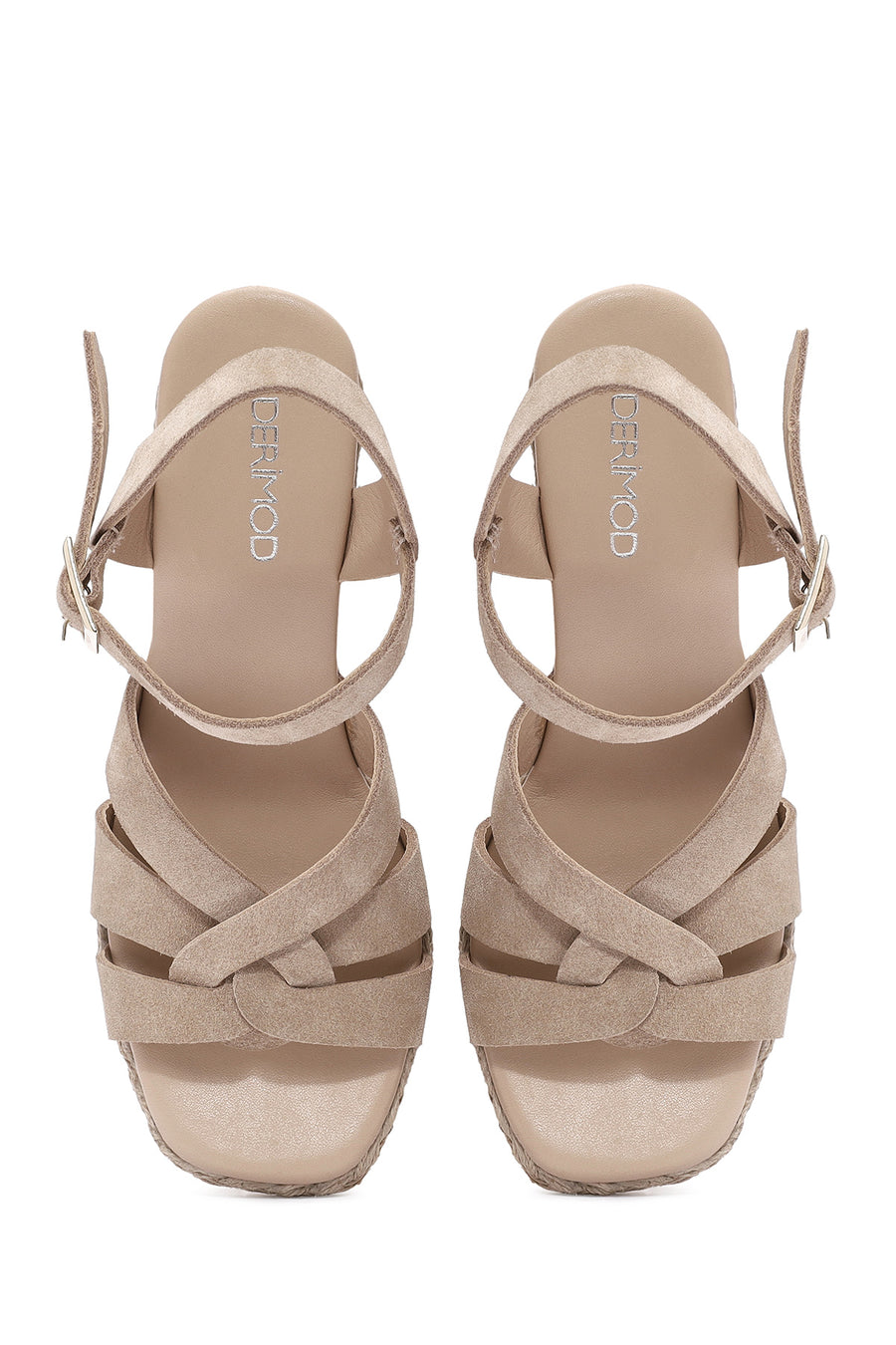 Women's Cream Ankle Strap Wedge Heel Suede Leather Espadrilles