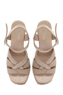 Women's Cream Ankle Buckle Platform Suede Leather Espadrille | Derimod