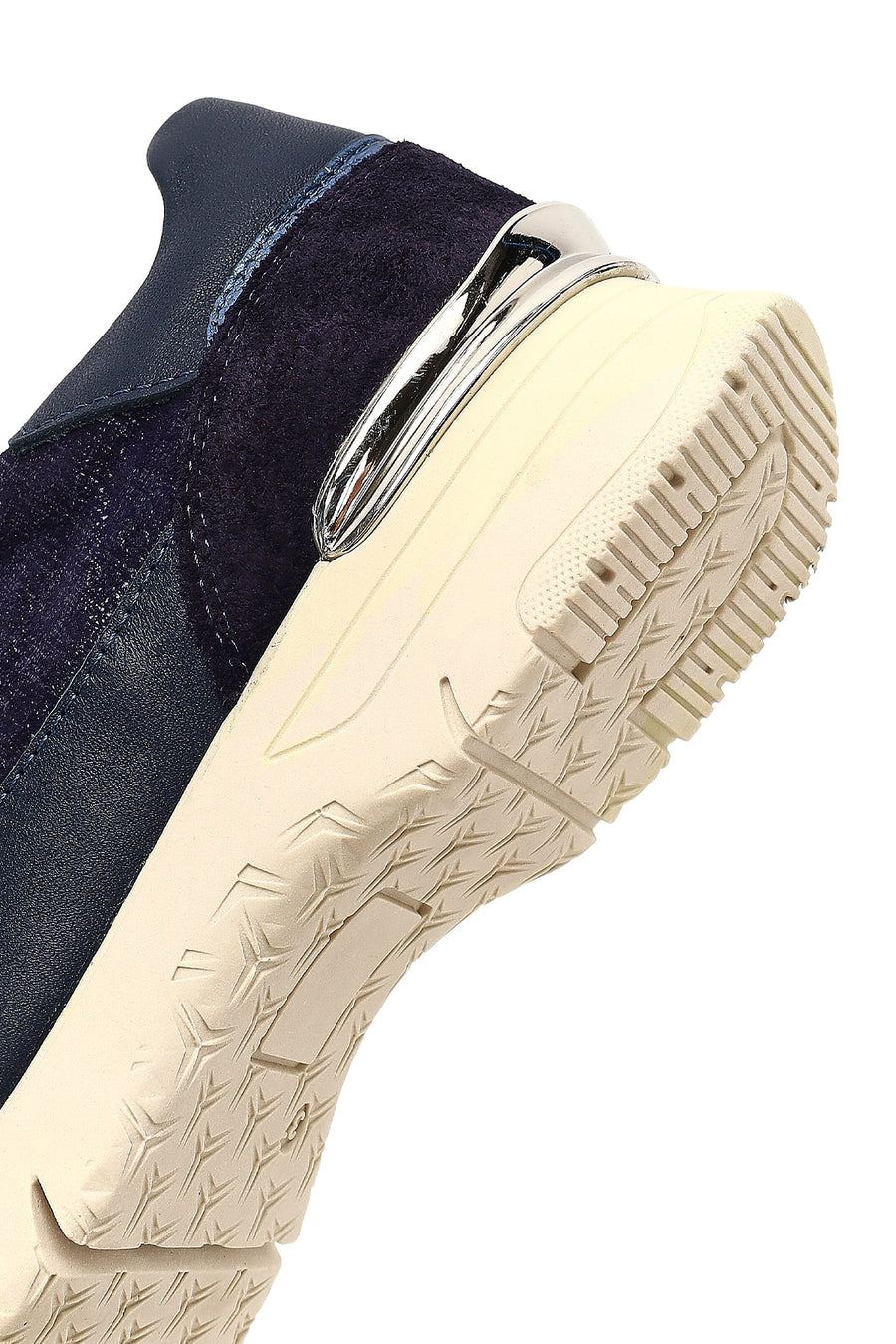Women's Navy Blue Lace-Up Thick-Soled Leather Sneaker
