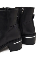 Woman Black Zip Closure Chunky-heeled Leather Boots | Derimod