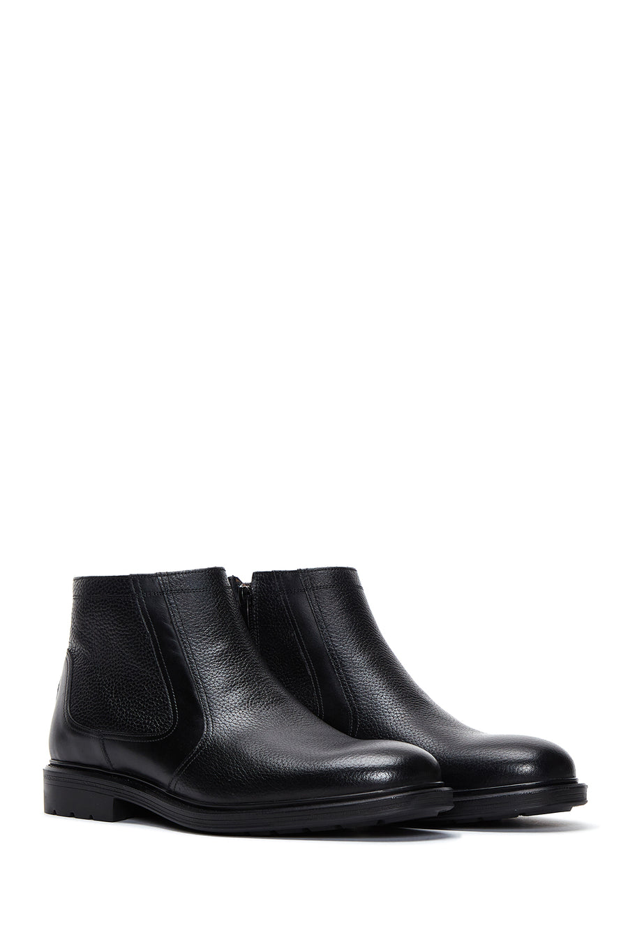 Men's Black Zippered Leather Casual Boots
