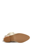 Women's Cream Thick Heeled Leather Cowboy Boots | Derimod