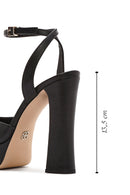 Women's Black Ankle Buckle Platform High Thick Heel Leather Sandals | Derimod