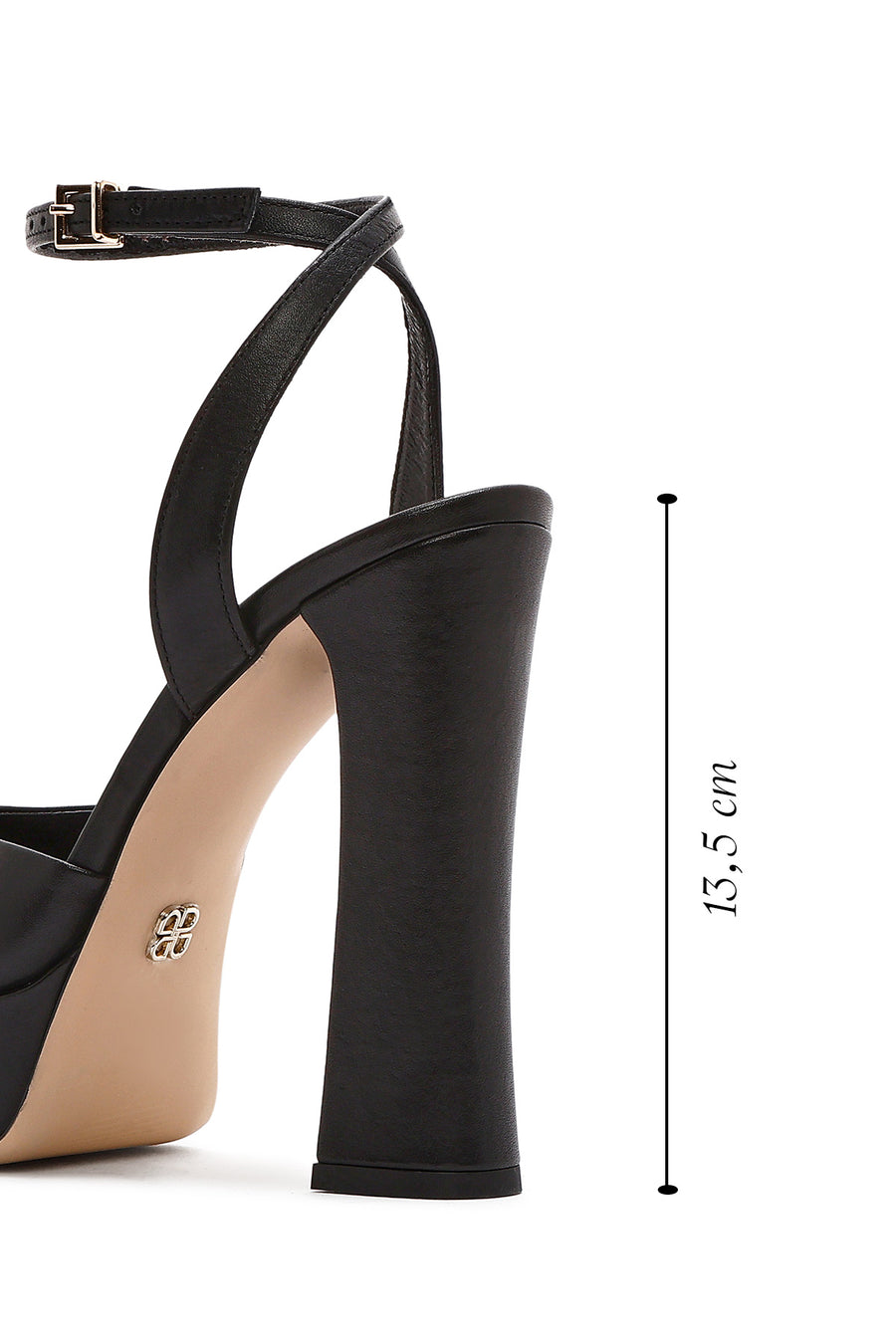 Women's Black Ankle Buckle Platform High Thick Heel Leather Sandals