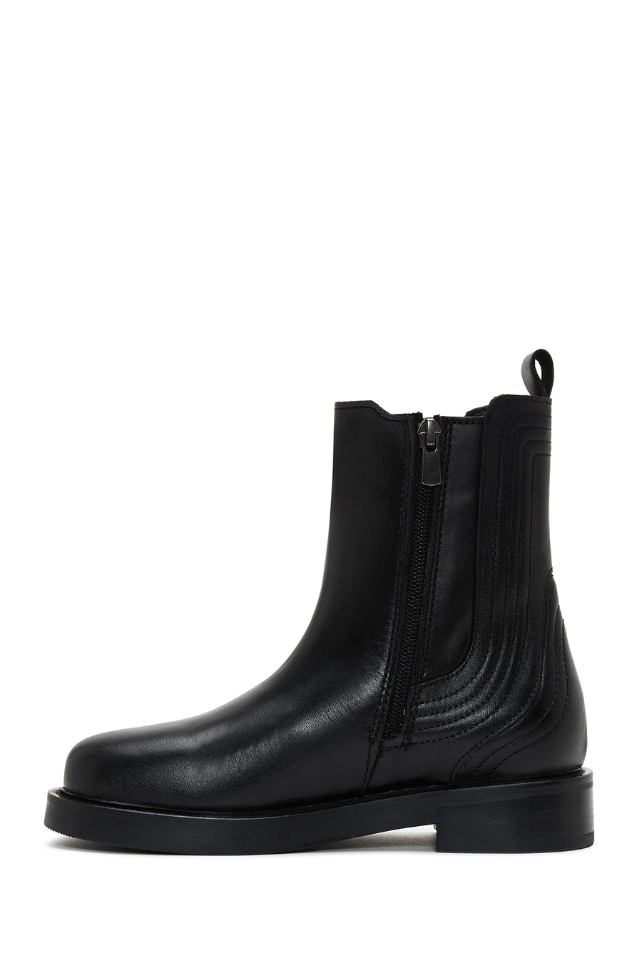 Women's Black Leather Zippered Chelsea Boots