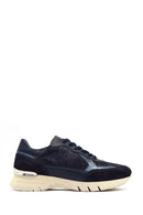 Women's Navy Blue Lace-Up Thick-Soled Leather Sneaker | Derimod