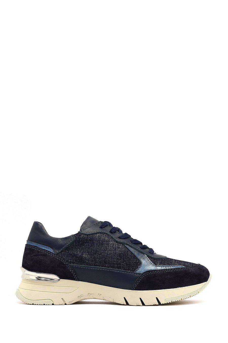 Women's Navy Blue Lace-Up Thick-Soled Leather Sneaker 25AFD371014 | Derimod