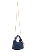 Woman Blue Long-Strap Braided Mini Underarm Bag | Derimod