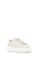 Men's White Lace-up Thick-Sole Leather Sneaker | Derimod