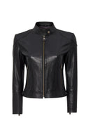 Prima Women's Black Short Leather Jacket | Derimod