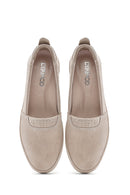 Women's Beige Wedge Heel Suede Leather Comfort Loafer | Derimod