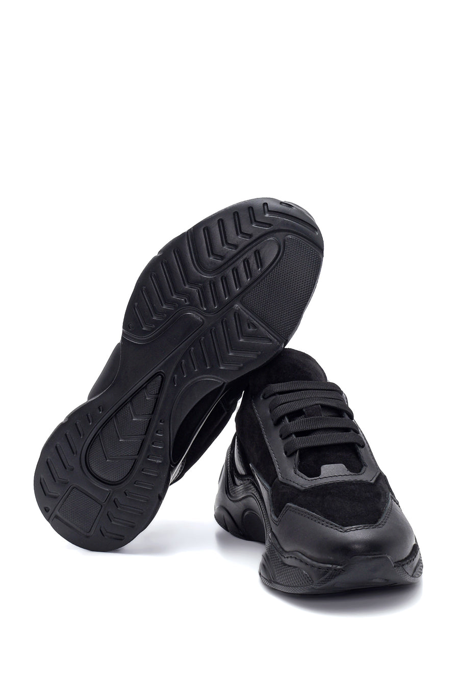 Kadın Siyah Deri Yüksek Taban Sneaker