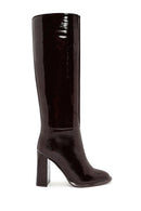 Women's Burgundy Thick Heeled Leather Boots | Derimod