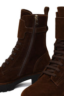 Women's Brown Zippered Thick-Soled Suede Leather Combat Boot | Derimod
