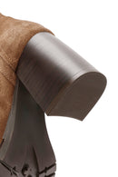 Women's Tan Thick Heeled Suede Leather Chelsea Boots | Derimod