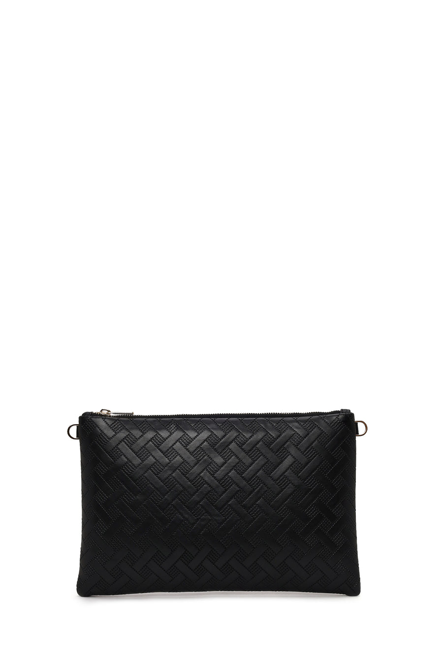 Woman Black Printed Clutch Bag with Long Chain Strap