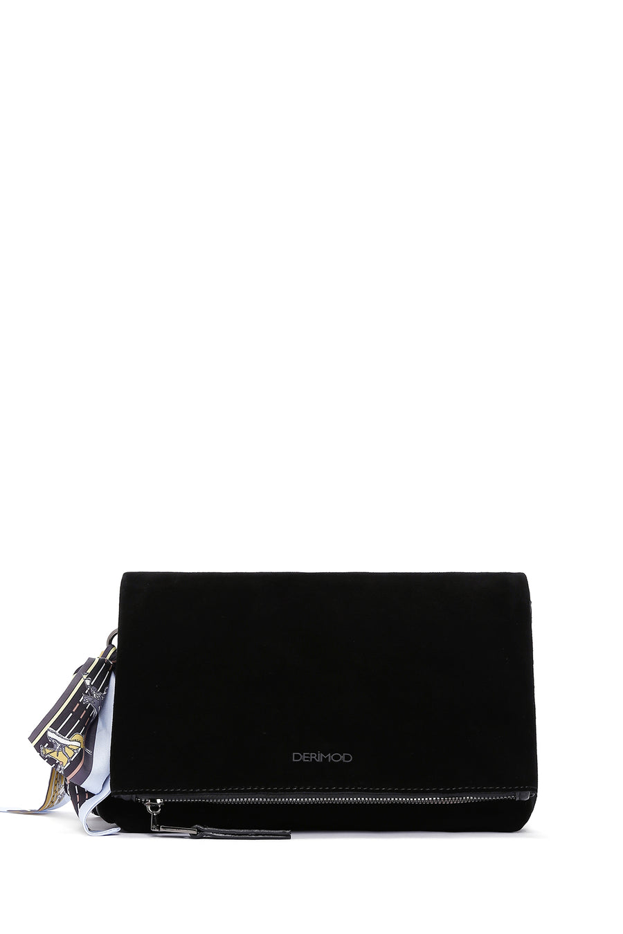 Women's Black Long Strap Accessory Detailed Suede Crossbody Bag