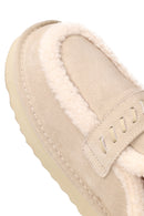 Woman Beige Thick-Soled Fur-Lined Suede Teddy Slipper | Derimod