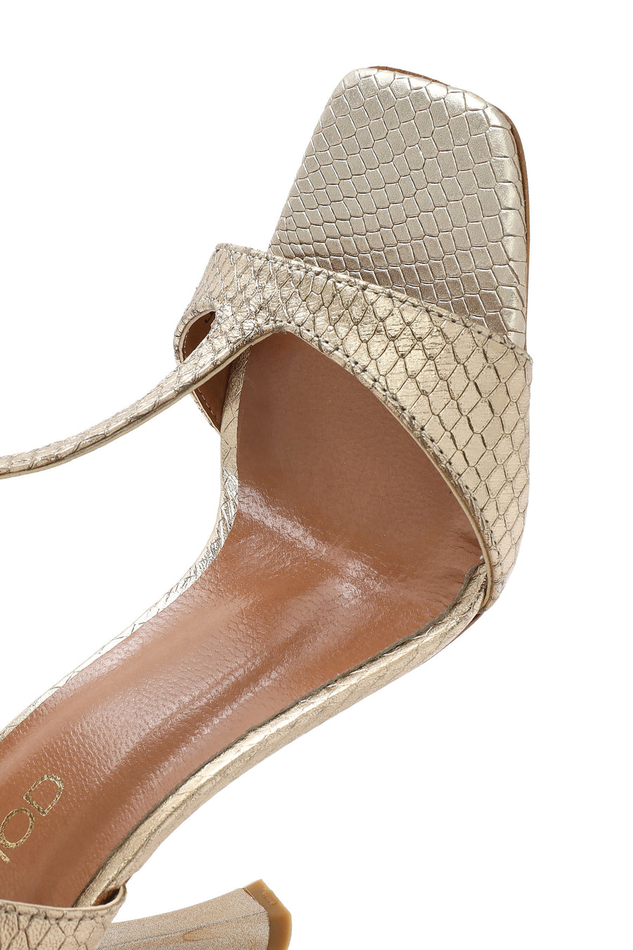 Women's Gold Ankle Strap Patterned Leather Thin High Heel Sandals