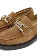Kadın Taba Tokalı Süet Deri Maskülen Loafer | Derimod
