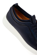 Erkek Lacivert Bağcıklı Kalın Tabanlı Deri Sneaker | Derimod