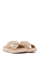 Women's Beige Thick-Soled Fabric Comfort Slippers | Derimod