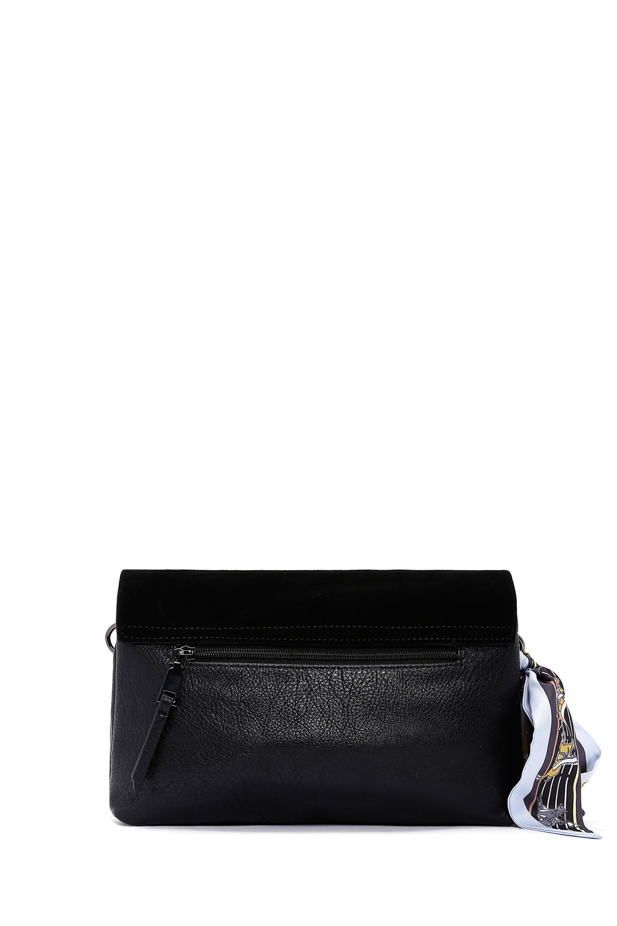 Women's Black Long Strap Accessory Detailed Suede Crossbody Bag
