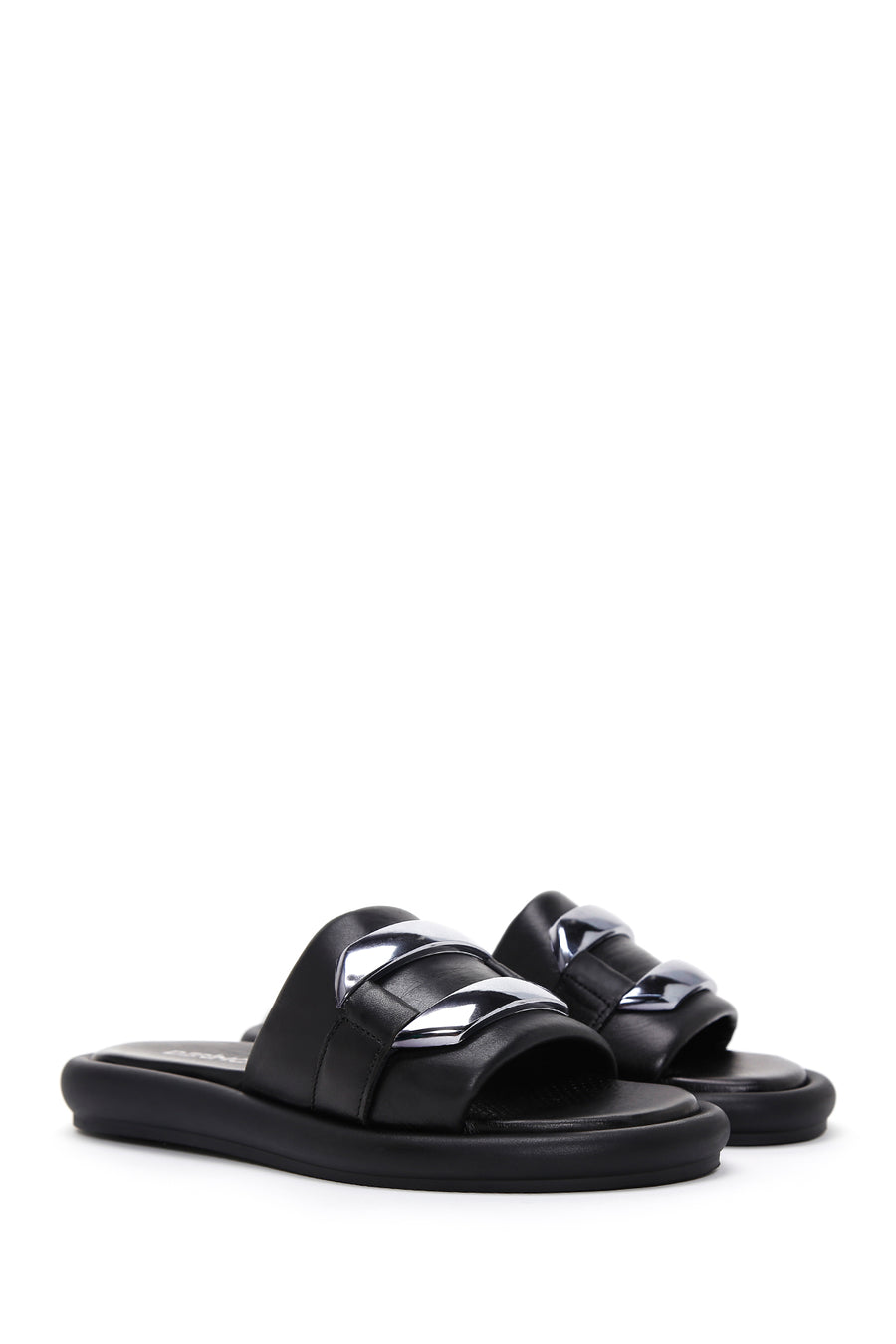Women's Black Leather Comfort Slippers