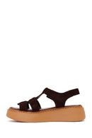 Woman Brown Ankle-Buckle Thick-Soled Suede Comfort Sandal | Derimod