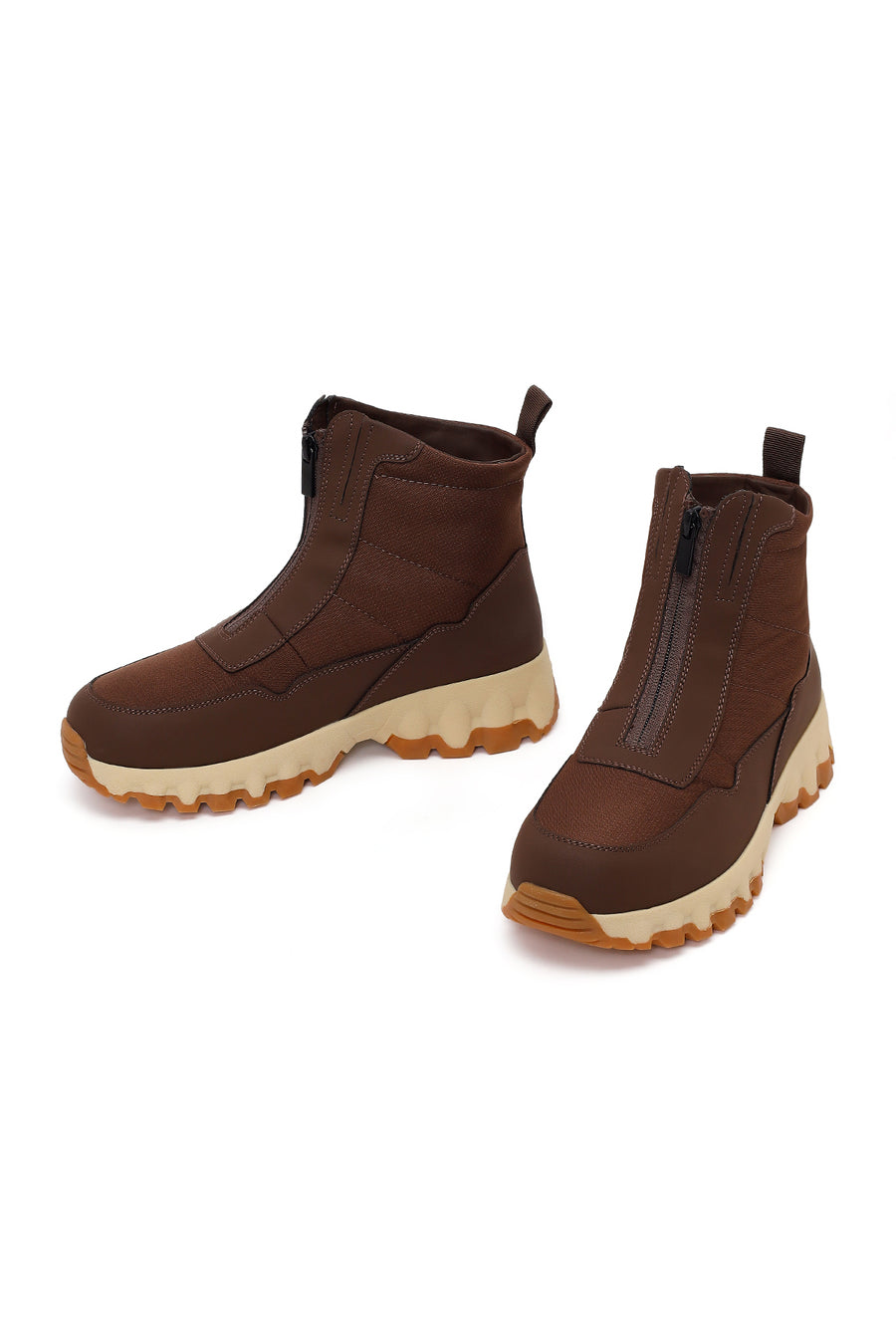 Woman Brown Zip Closure Thick-Soled Fabric Boots